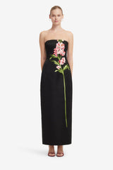 Rayna Embroidered Maxi Dress - Snapdragon Print in Ebony