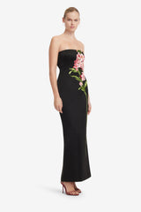 Rayna Embroidered Maxi Dress - Snapdragon Print in Ebony