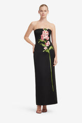 Rayna Embroidered Maxi Dress - Snapdragon Print in Ebony