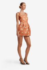 Piper Bell Shape Mini Dress - Lily Print in Ochre