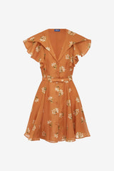 Isla Mini Dress - Lily Print in Ochre