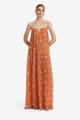 Dahlia Gown - Lily Print in Ochre