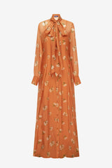 Lilith Tie Neck Maxi Dress - Lily Print in Ochre
