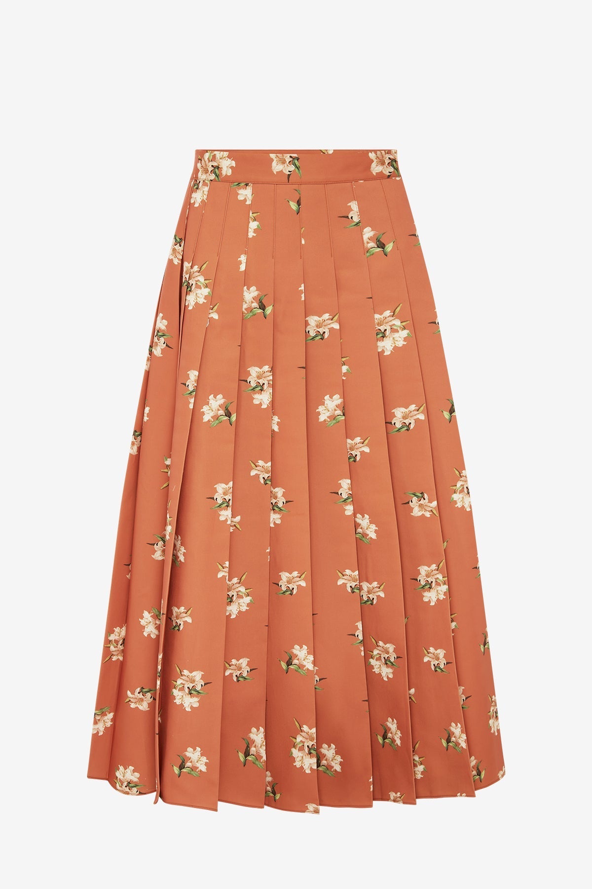 June Pleated Maxi Skirt - Lily Print in Ochre