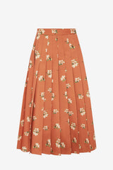 June Pleated Maxi Skirt - Lily Print in Ochre