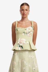 Georgia Embroidered Top - Pistachio Rose Print