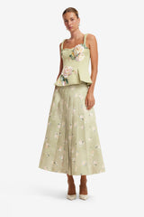 Georgia Embroidered Top - Pistachio Rose Print