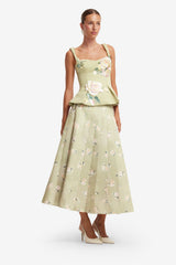 Georgia Embroidered Top - Pistachio Rose Print