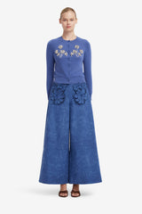 Christine Appliqué Vegan Suede Pants - Azure