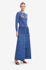 Christine Appliqué Vegan Suede Pants - Azure