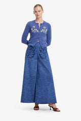 Christine Appliqué Vegan Suede Pants - Azure