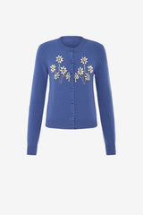 Claire Embellished Cashmere Blend Cardigan - Azure
