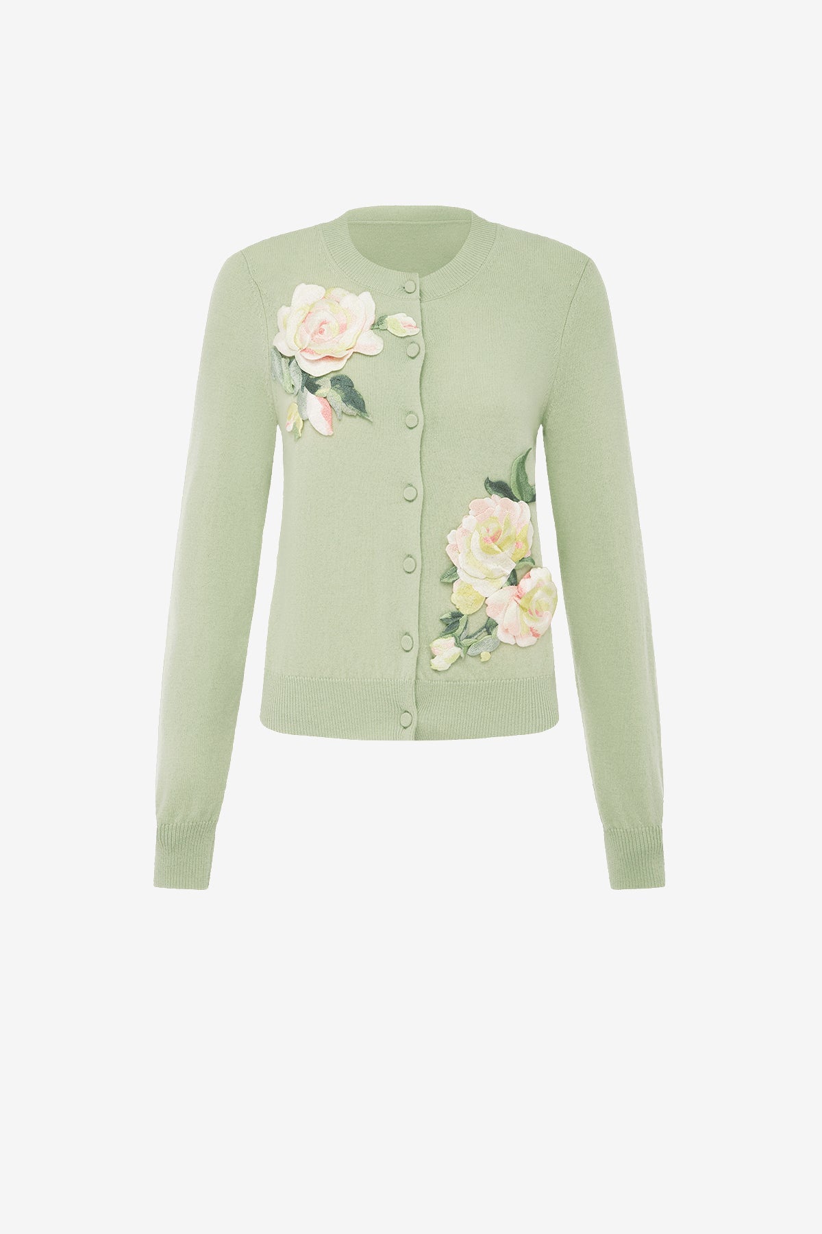 Claire Embroidered Cashmere Blend Cardigan - Pistachio Rose Print