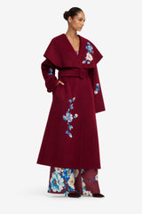 Joan Embroidered Wool Coat - Cosmos Print