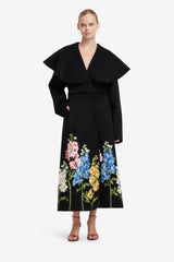 Joan Embroidered Wool Coat - Snapdragon Print in Ebony