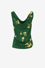 Zuri Cowl Neck Top - Forest Print