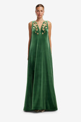 Agathy Velvet Embellished Gown - Forest