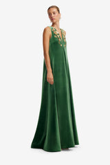 Agathy Velvet Embellished Gown - Forest