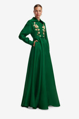 Josephine Embellished Silk Gown - Forest