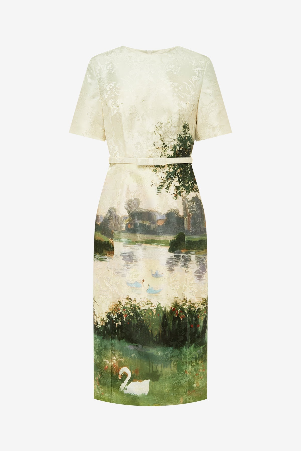 Elizabeth Jacquard Short Sleeve Midi Dress  - Serene Print