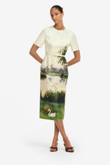 Elizabeth Jacquard Short Sleeve Midi Dress  - Serene Print