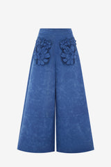 Christine Appliqué Vegan Suede Pants - Azure