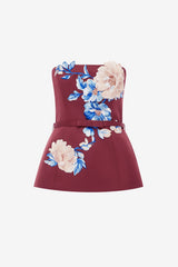 Nadia Embroidered Bustier Top - Cosmos Print