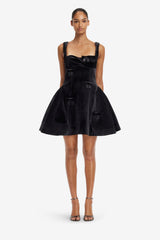 Ariel Velvet Bow Mini Dress - Ebony
