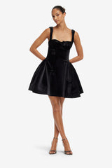 Ariel Velvet Bow Mini Dress - Ebony