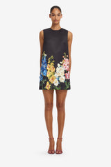 Yvonne Embroidered Mini Dress - Snapdragon Print in Ebony