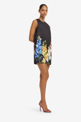 Yvonne Embroidered Mini Dress - Snapdragon Print in Ebony