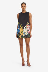 Yvonne Embroidered Mini Dress - Snapdragon Print in Ebony