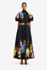 Elina Maxi Skirt - Snapdragon Print in Ebony