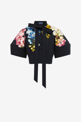 Molly Puff Sleeve Top - Snapdragon Print in Ebony