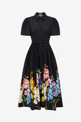 Bianca Short Sleeve Midi Dress - Snapdragon Print in Ebony