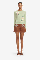 Claire Embroidered Cashmere Blend Cardigan - Pistachio Rose Print