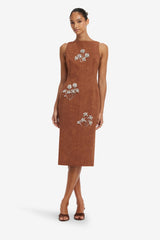 Eleanor Embellished Vegan Suede Midi Dress - Chestnut
