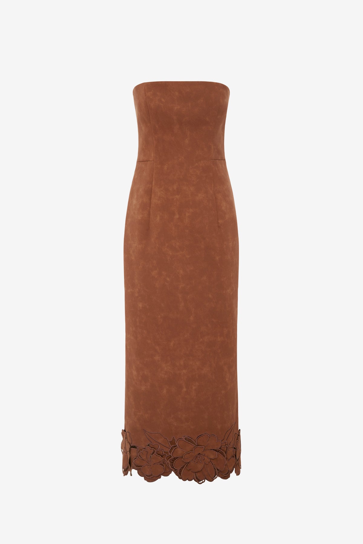 Rayna Appliqué Vegan Suede Bustier Maxi Dress - Chestnut