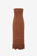 Rayna Appliqué Vegan Suede Bustier Maxi Dress - Chestnut
