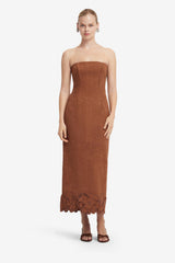 Rayna Appliqué Vegan Suede Bustier Maxi Dress - Chestnut