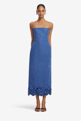 Rayna Appliqué Vegan Suede Bustier Maxi Dress - Azure