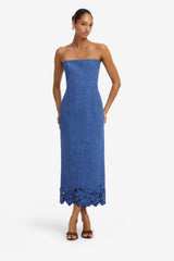 Rayna Appliqué Vegan Suede Bustier Maxi Dress - Azure