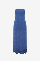 Rayna Appliqué Vegan Suede Bustier Maxi Dress - Azure