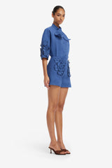 Tessa Appliqué Vegan Suede Shorts - Azure