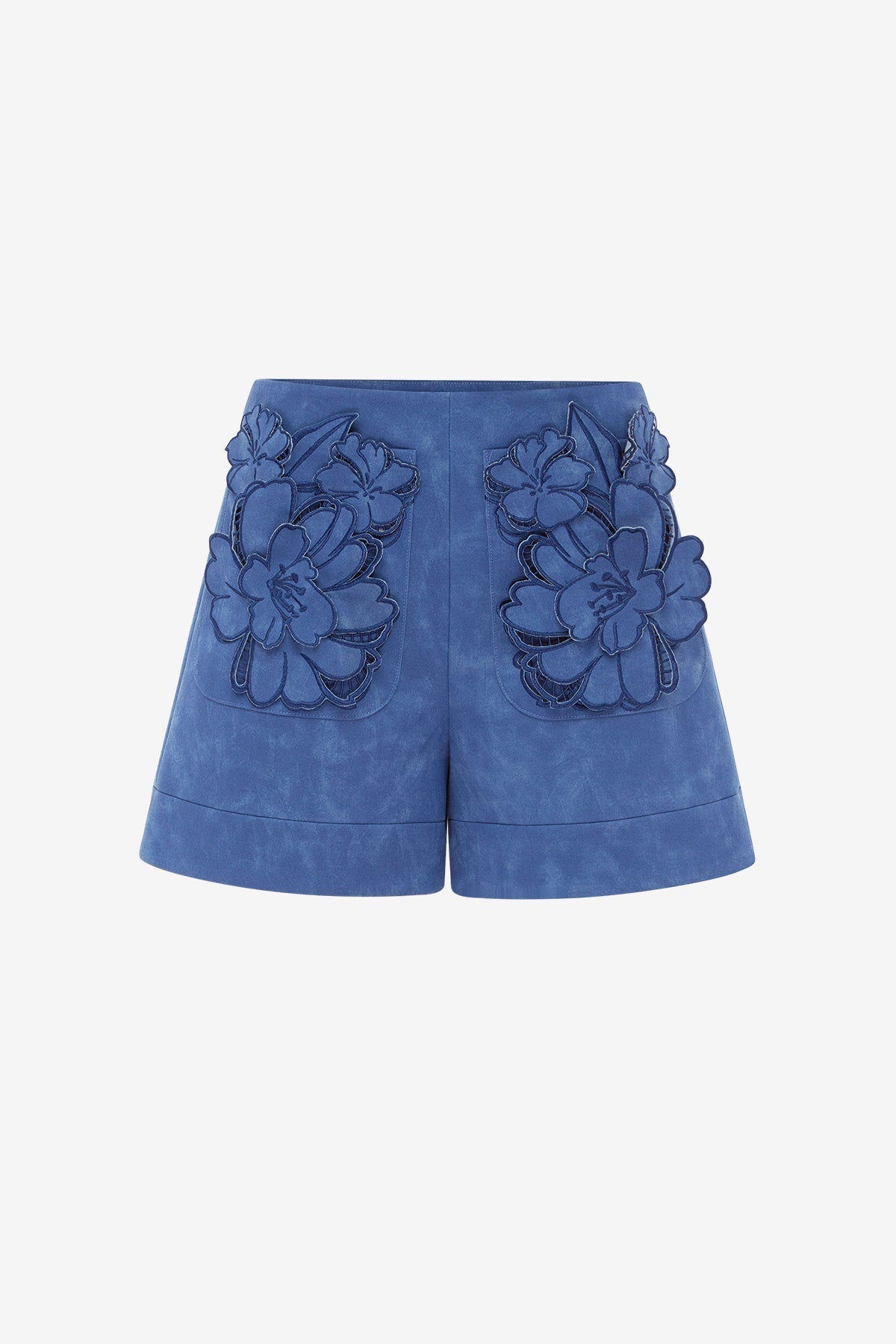 Tessa Appliqué Vegan Suede Shorts - Azure