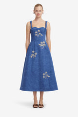 Beatrice Embellished Vegan Suede Midi Dress - Azure