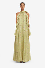 Anne Ruffled Maxi Dress - Pistachio Rose Print