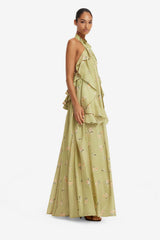 Anne Ruffled Maxi Dress - Pistachio Rose Print