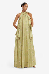 Anne Ruffled Maxi Dress - Pistachio Rose Print