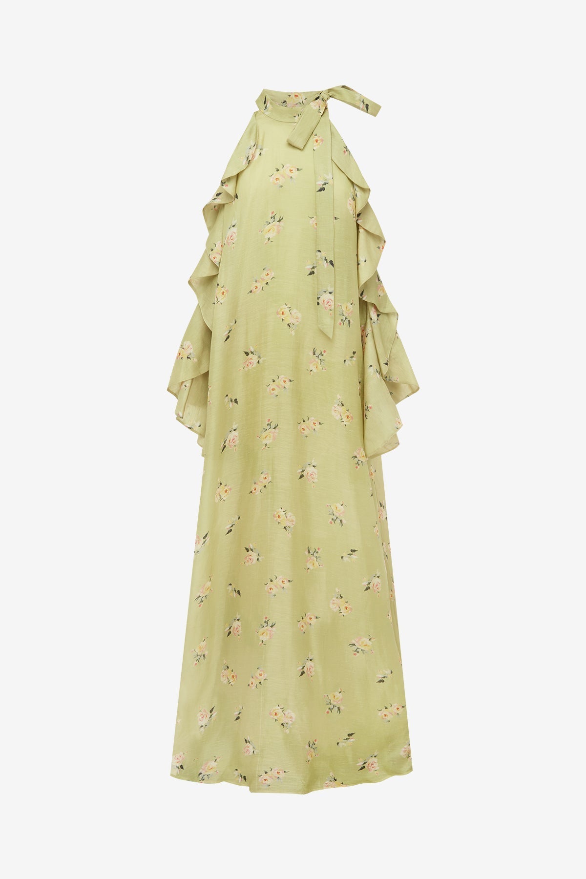 Anne Ruffled Maxi Dress - Pistachio Rose Print